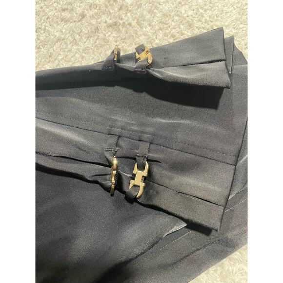 VTG Cache Womens Sz 12 Side Zip Wide Leg Crop Pants Stretch Black Gold Hardware - Picture 8 of 10